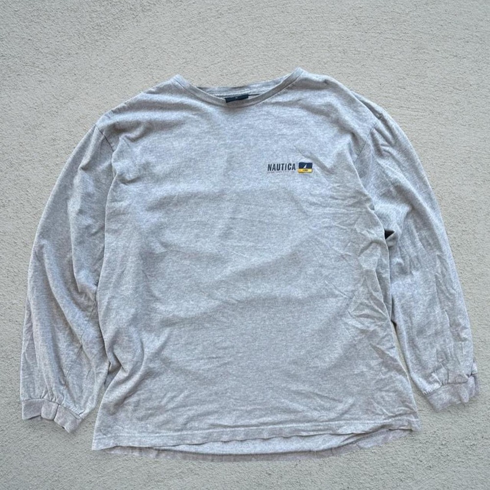 Vintage Nautica Gray Long Sleeve Cotton Shirt XL Nautical Flags